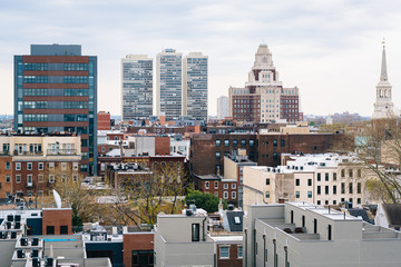 View of Old City from the Benjamin Franklin Bridge Walkway in Philadelphia, Pennsylvania.