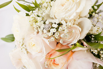 Diamond ring in a rose bouquet 