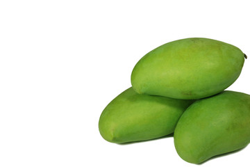 Piled Up Vibrant Green Color Young Mangoes of Thailand Isolated on White Background 