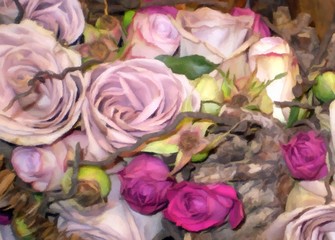 Fototapeta na wymiar Flower arrangement bouquet roses digital painting