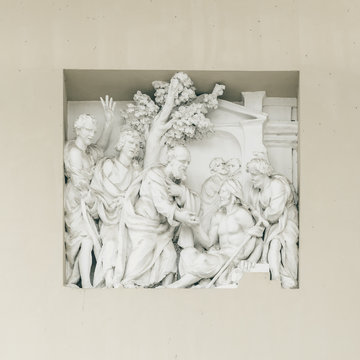 Ancient Sculpture of Mozes beside the Entrance of the Cathedral on Cathedral square in  Vilnius Lithuania
