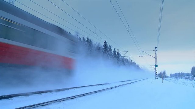 Passenger train on a winter day