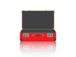 empty red suitcase on white background
