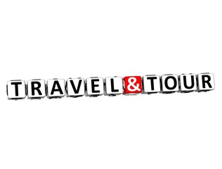 3D Travel and Tour block text on white background.