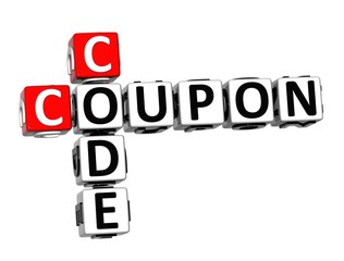 3D Coupon Code Crossword on white background