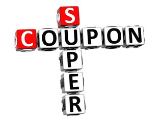 3D Coupon Super Crossword on white background