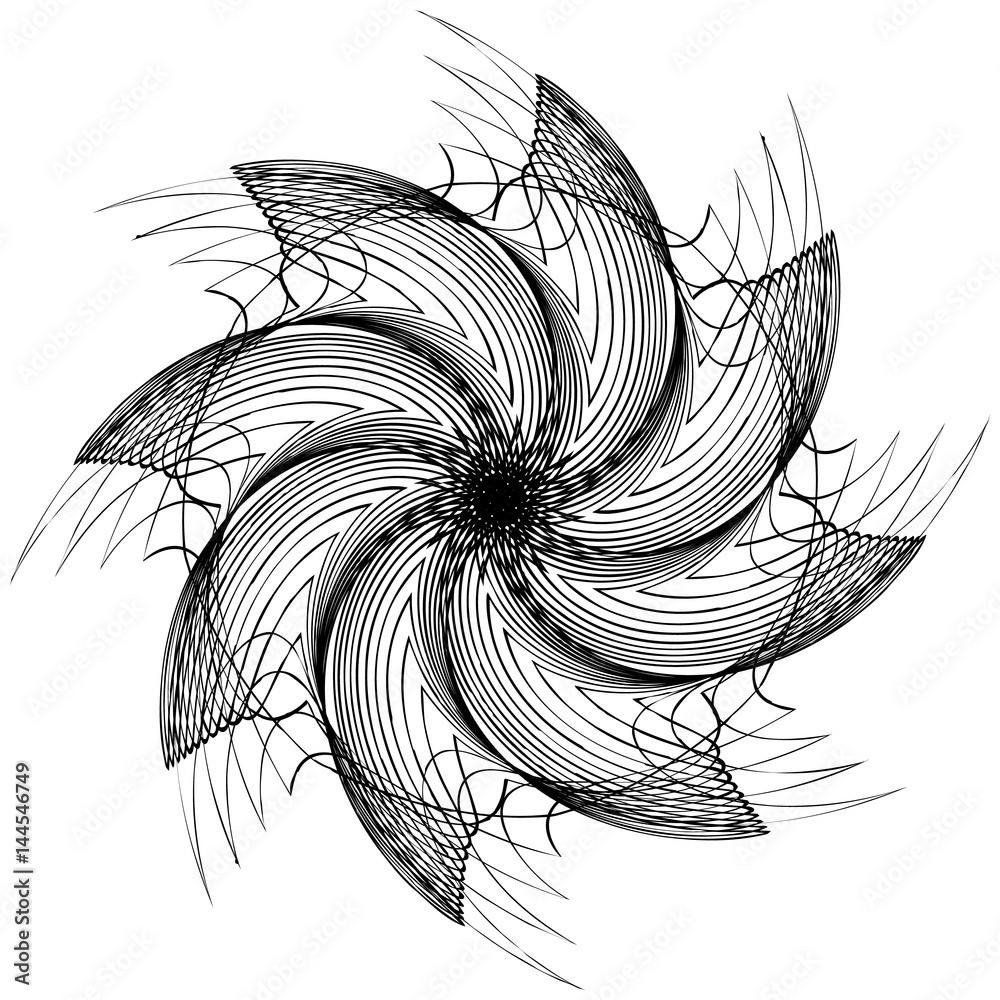 Aufkleber Black and white circular element. Concentric, radial lines with distortion. Abstract geometric illustration