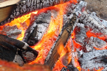 A closeup of a warm campfire