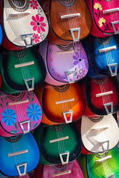 Colorful Ukuleles on a market