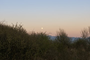 Fototapeta premium Full moon over the mountains and city. Slovakia