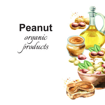 Peanut products template. Watercolor