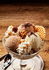 First person view on large ice cream dessert
