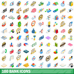 100 bank icons set, isometric 3d style