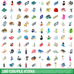 100 couple icons set, isometric 3d style