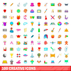 100 creative icons set, cartoon style