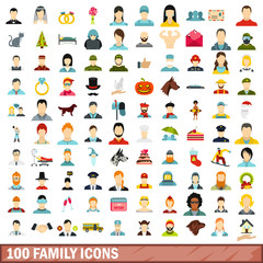 Fototapeta premium 100 family icons set, flat style
