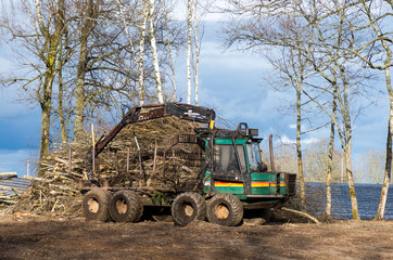 The wood loader after hard working day