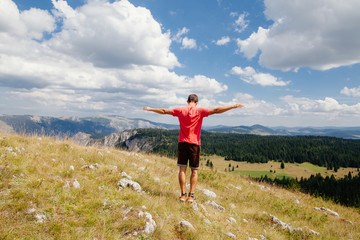 Fototapeta premium man travel countryside alone