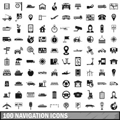 100 navigation icons set, simple style 