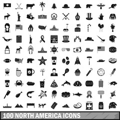 100 North America icons set, simple style 