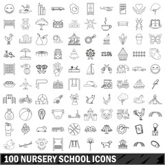 100 nursery school icons set, outline style