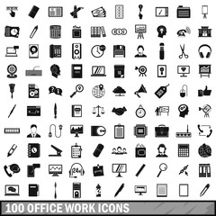 100 office work icons set, simple style 