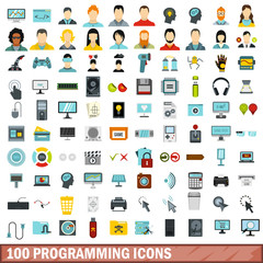 Fototapeta premium 100 programming icons set, flat style