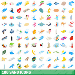 Fototapeta na wymiar 100 sand icons set, isometric 3d style