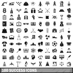 100 success icons set, simple style 