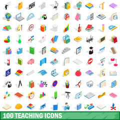 100 teaching icons set, isometric 3d style