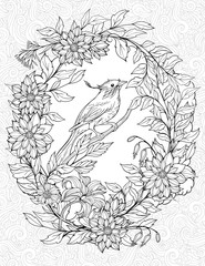 coloring page with small bird on a branch
