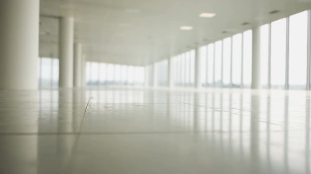  Interior view of large empty modern property with panoramic view. No people. 