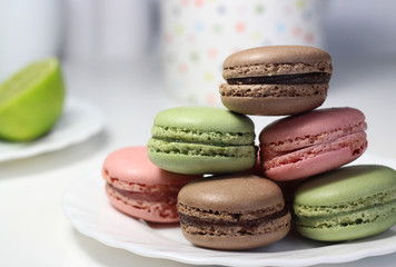 Mix of multicolored French macarons