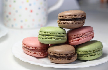 Mix of multicolored French macarons
