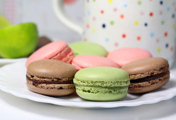 Mix of multicolored French macarons