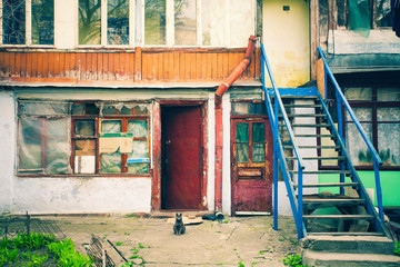 Fototapeta na wymiar Old house in old city, Poverty in the cities of eastern Europe