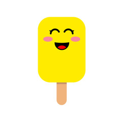 Icono plano risa kawaii en polo limon sobre fondo blanco