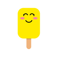 Icono plano sonrisa kawaii en polo limon sobre fondo blanco