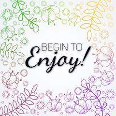  Circle frame, wreath design made of doodle flowers. Circle decoration. Wreath illustration made of flowers and herbs.  Floral doodles wreath