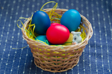 Basket with coloured eggs