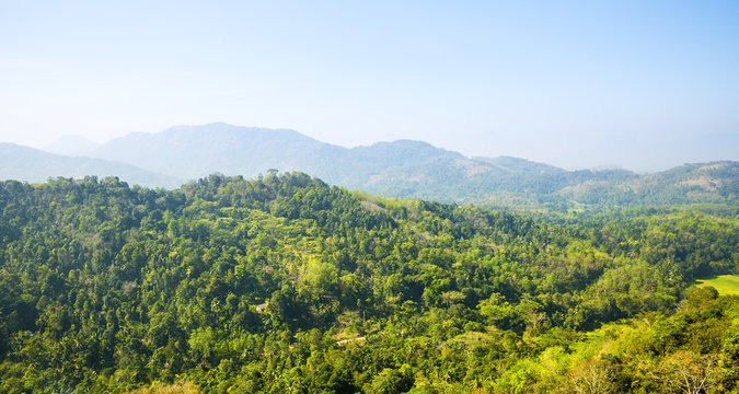 Scenic green mountains anb blue sky, Ceylon