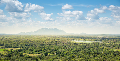 Fototapeta na wymiar Green valley and blue sky, Ceylon scenery