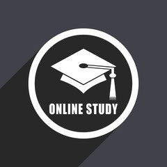 Online, study flat design vector icon.