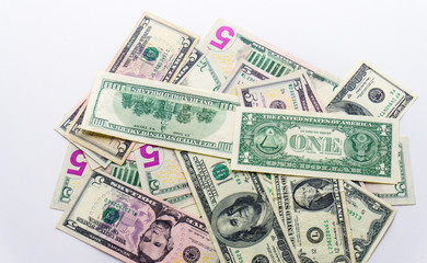 american money dollars banknotes bills on white background