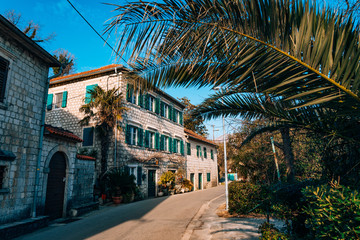 Fototapeta na wymiar Elite hotel on the shore of Kotor Bay in Montenegro.