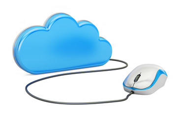 Cloud computing concept with computer mouse, 3D rendering