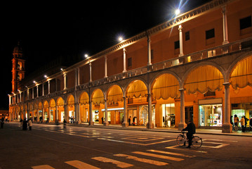 Italy. Faenza the medieval People square at night.