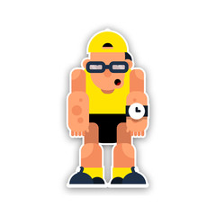 Cartoon funny athlete in the hat and sunglasses. Vector illustration isolated on white background.