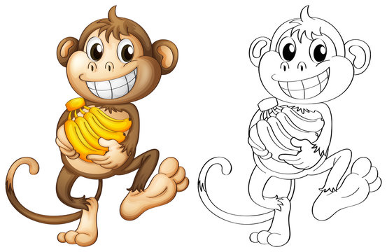 Animal outline for monkey with bananas