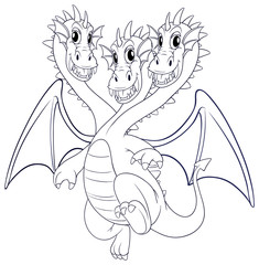 Doodle animal character for dragon with three heads